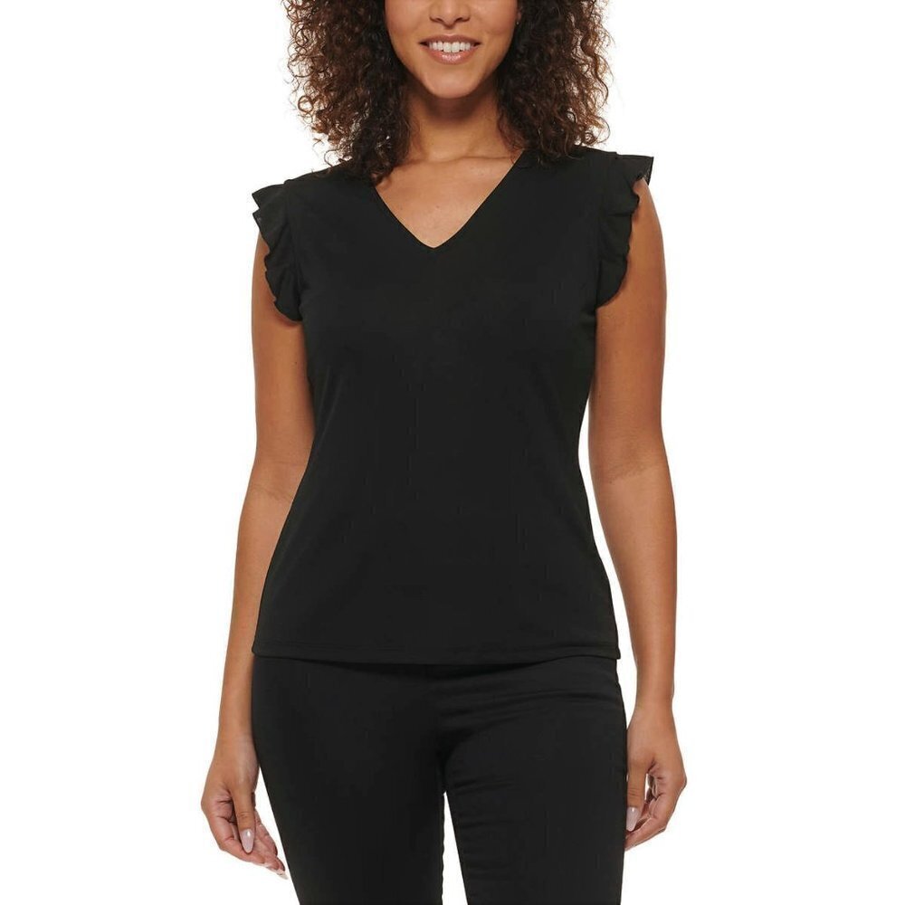 NWT Andrew Marc V-Neck Ruffle Sleeve Blouse Top - Picture 7 of 8